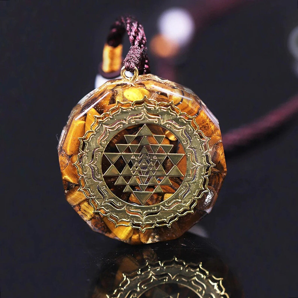 Tiger Eye Orgonite Sacred Geometry Pendant Necklace