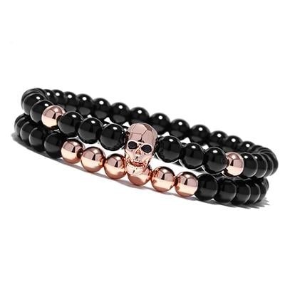 Natural Stone Skull Head Onyx Bracelet - 2 Pieces